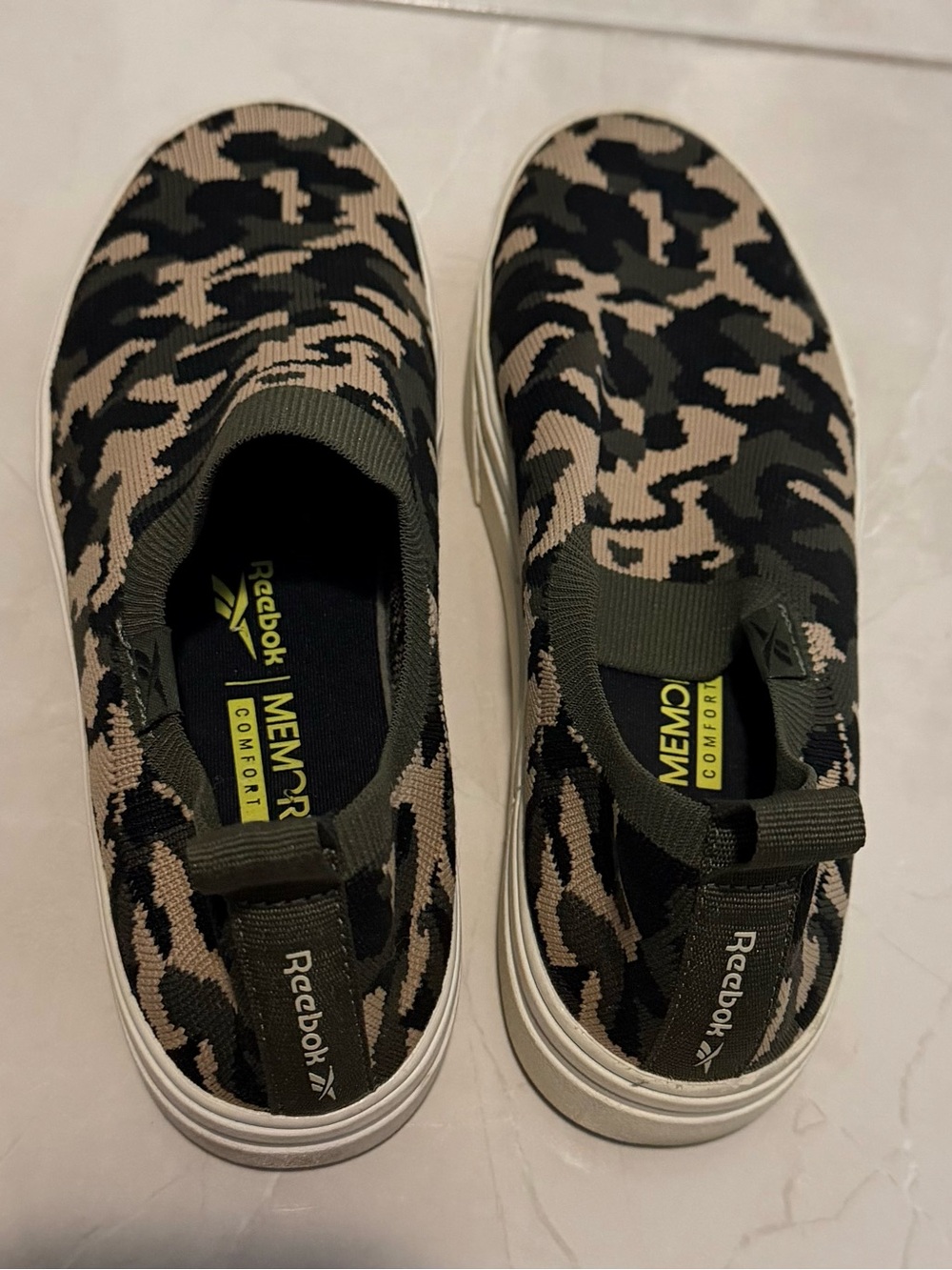 Reebok Men's Slip-On Camo Knit Sneakers - Olive/Black/Tan